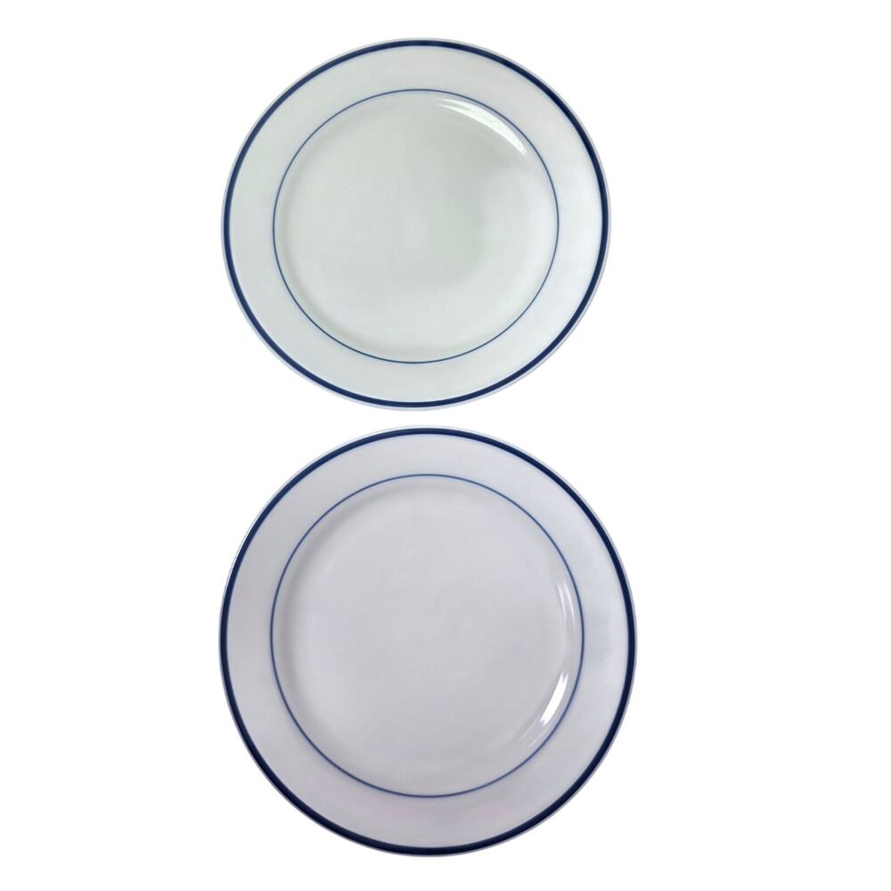 ONEIDA Maitre D' Porcelain Blue Stripe Edge Blue Verge 11" Dinner Plate Set 2